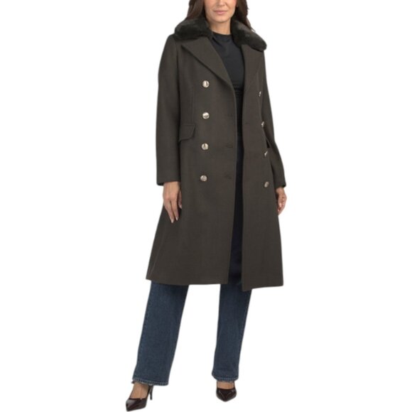 VINCE CAMUTO Wool Blend Long Coat With Faux Fur Collar - Picture 1 of 3